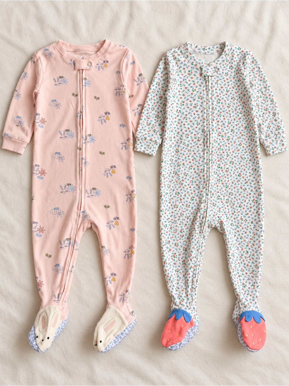 Carter's Pink Floral & White Multi Baby Footed One-Piece Set